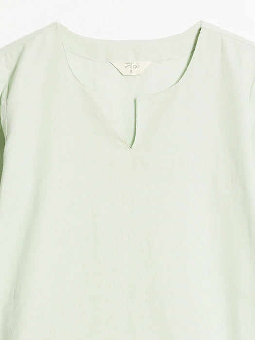 Women Mint Green Airy Linen Mid Thigh Length Kurta