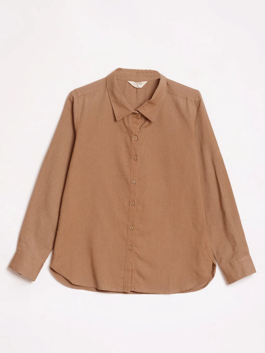 Women Coffee Brown Airy-Linen Shirt