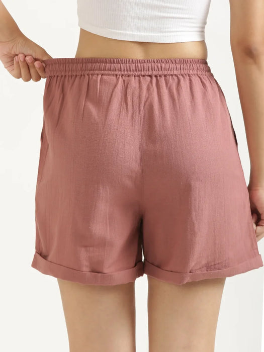 Women Rose Taupe Flowy Linen Shorts