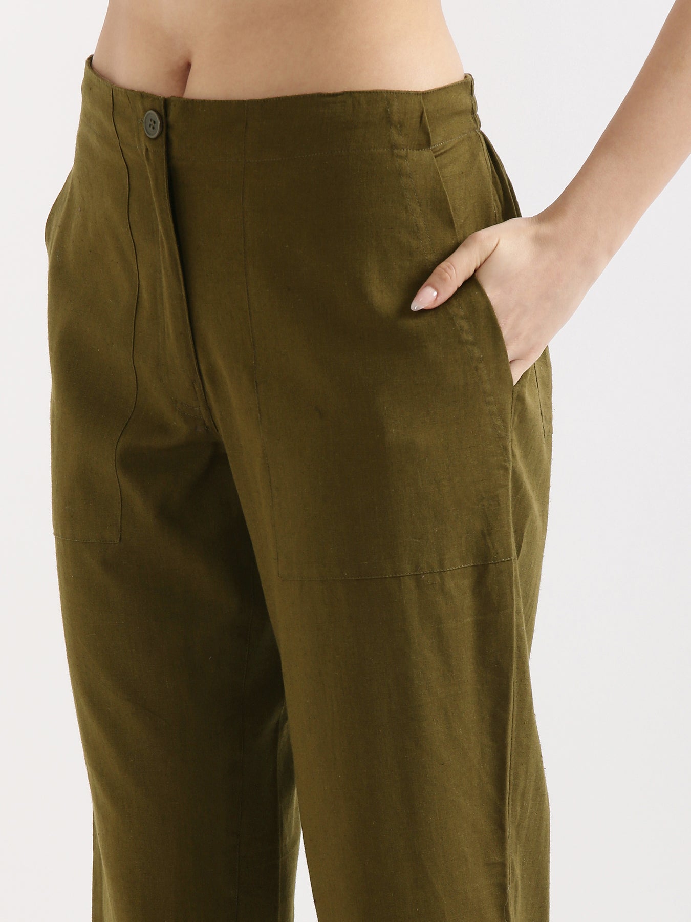 Olive Green Airy Linen Pants