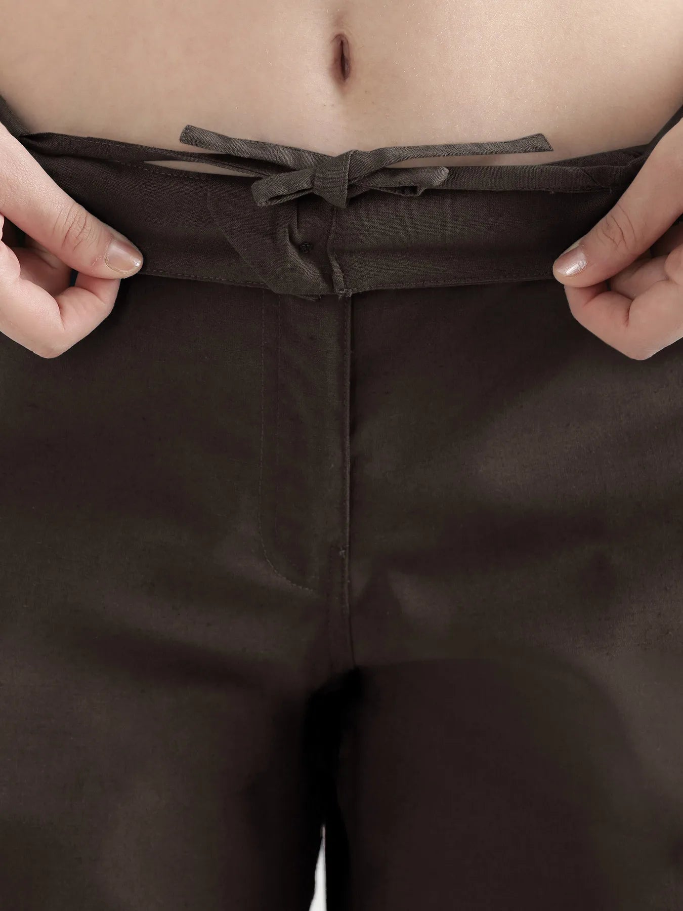 Women Dark Brown Airy Linen Straight Pants