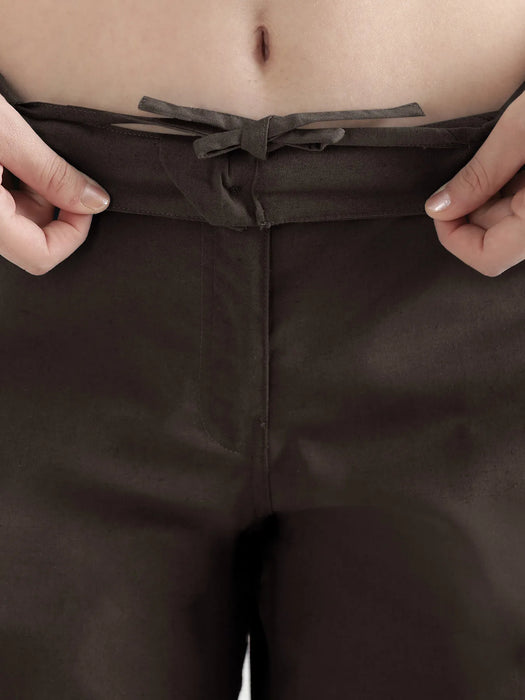 Women Dark Brown Airy Linen Straight Pants