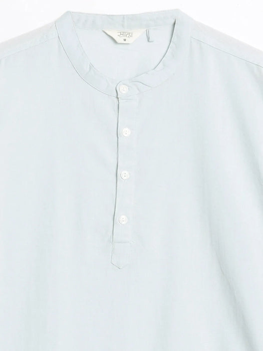 Men Sky Blue Airy Linen Long Kurta