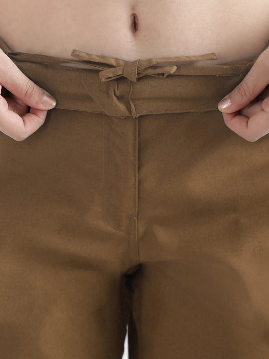 Women Coffee Brown Airy Linen Straight Pants