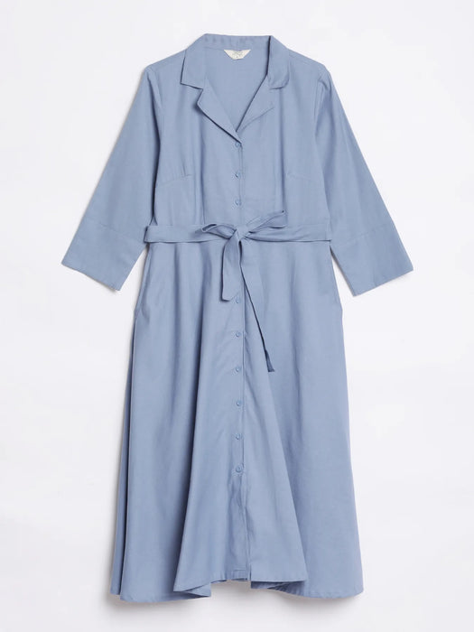 Women English Blue Airy Linen Flared Dress