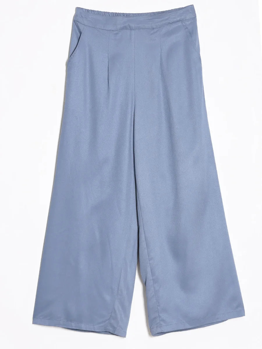 Women English Blue Viscose Palazzo Pant