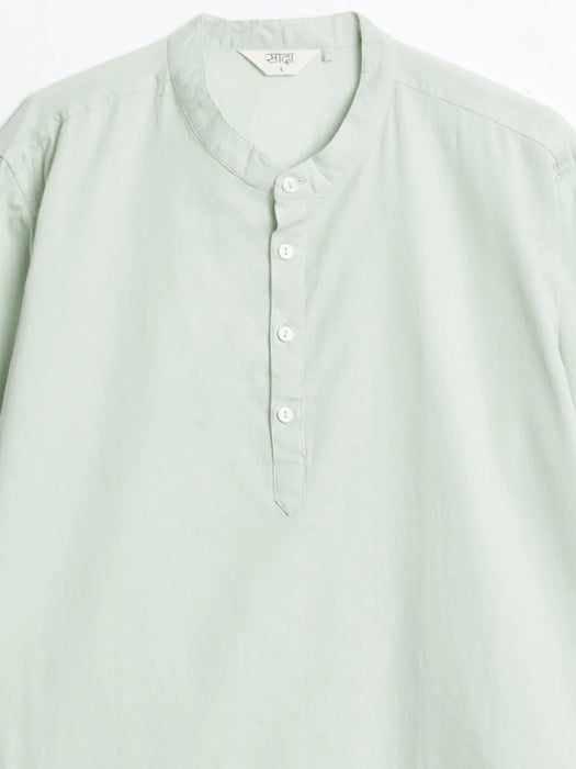 Men Mint Green Airy Linen Long Kurta