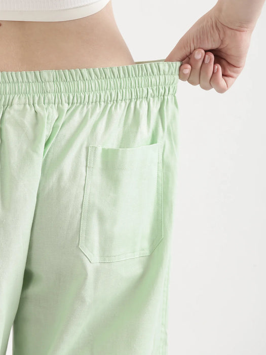 Women Mint Green Airy Linen Straight Pants