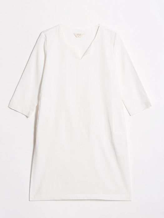 Women White Airy Linen Mid Thigh Length Kurta