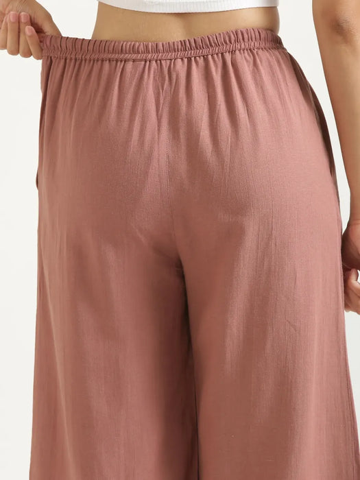Women Rose Taupe Flowy Linen Wide Leg Pants