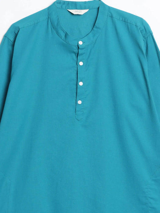 Men Teal Airy Linen Long Kurta