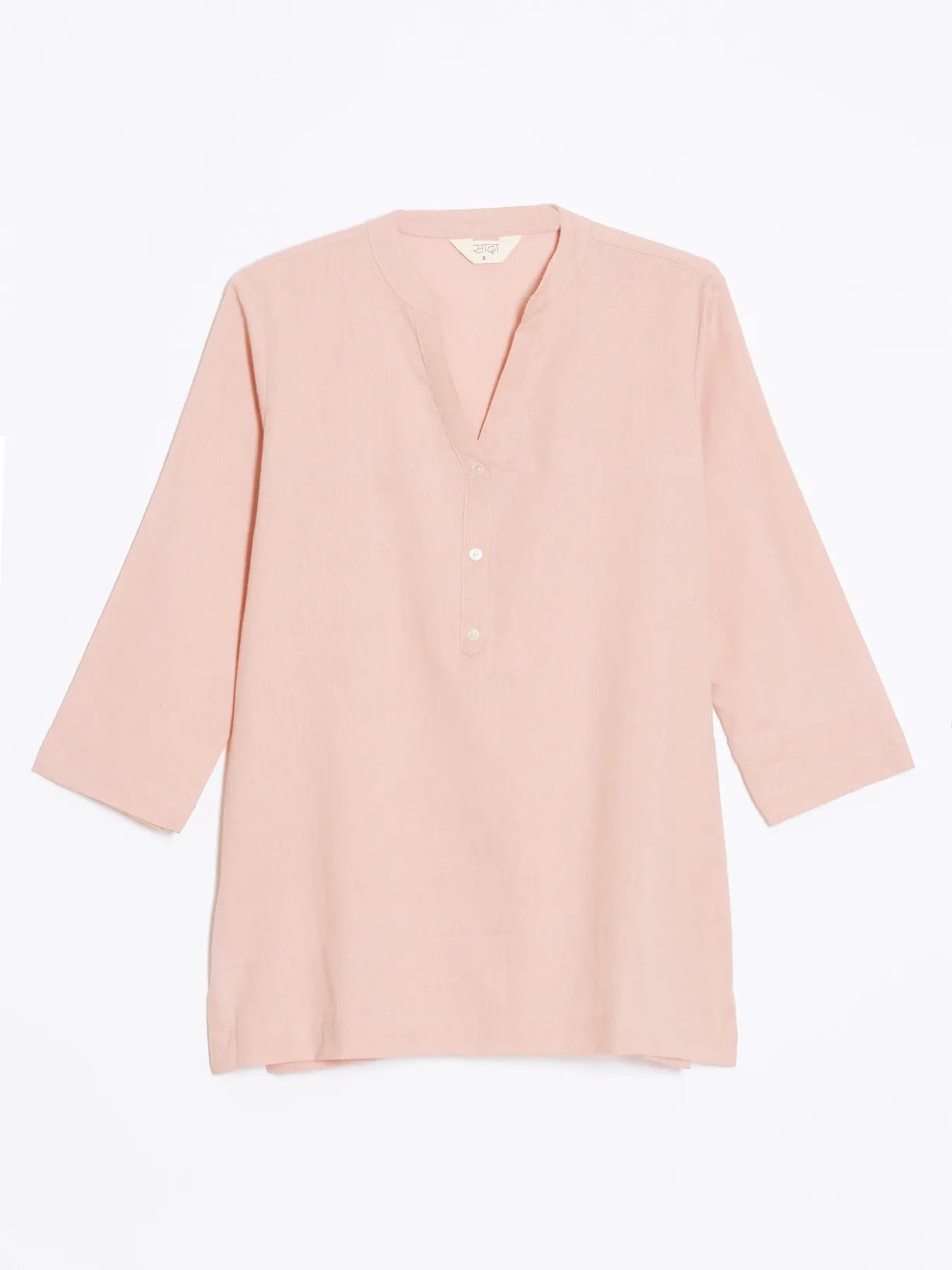 Women Salmon Pink Airy Linen Short Kurta
