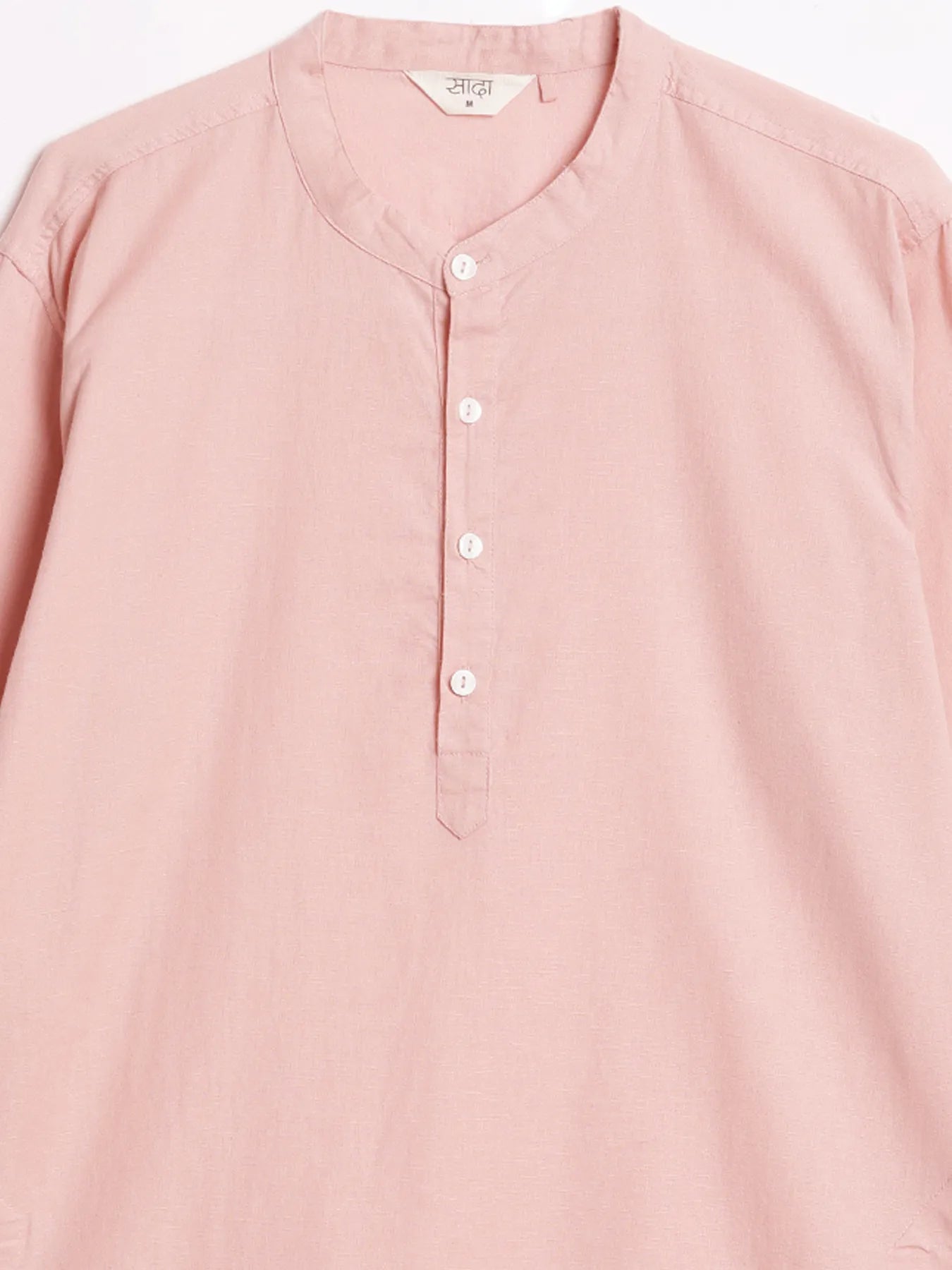 Men Salmon Pink Airy Linen Long Kurta