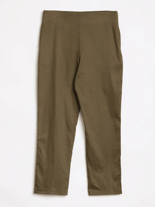 Women Olive Green Straight Fit Formal Pants