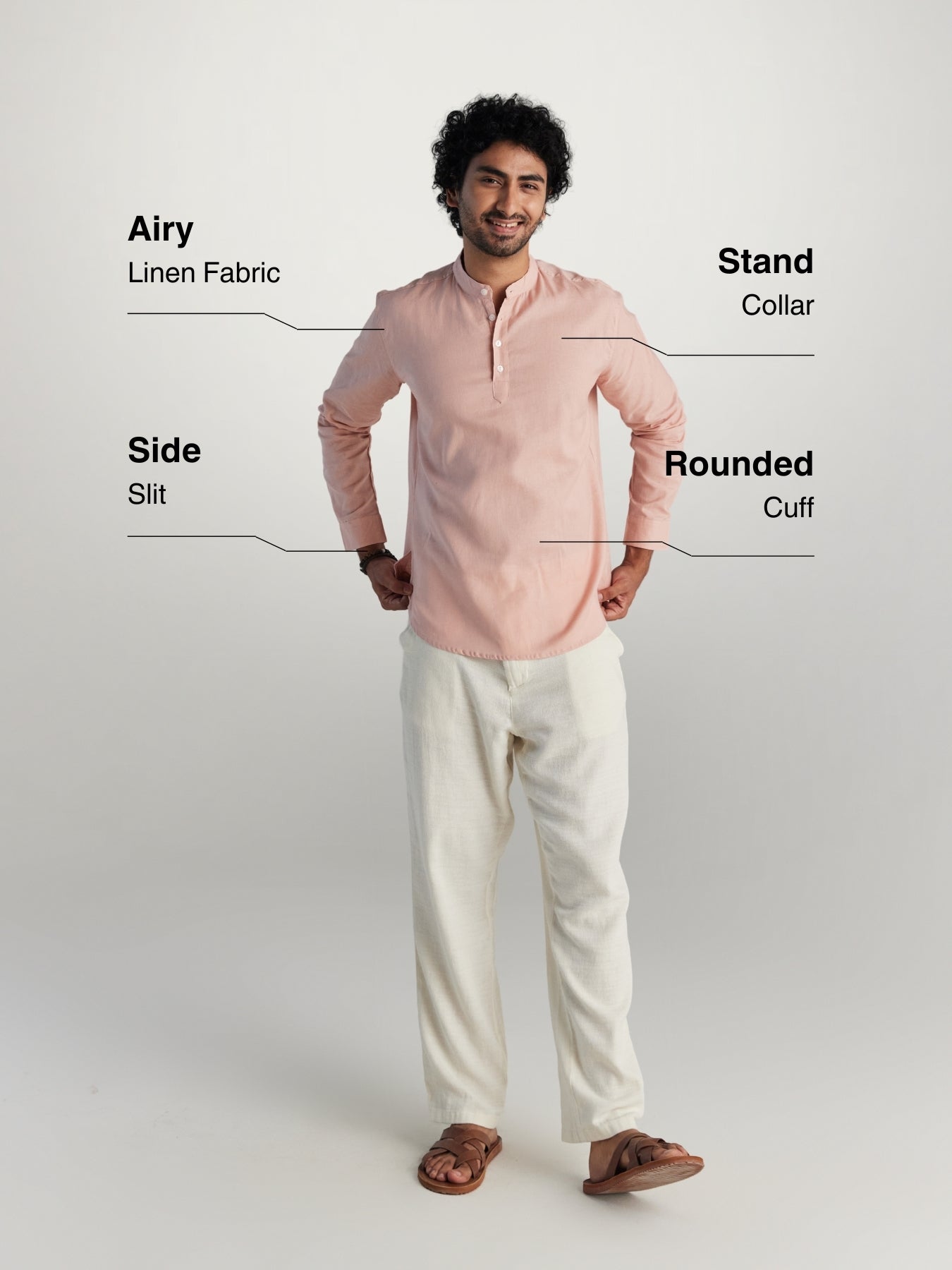 Salmon Pink Airy Linen Short Kurta