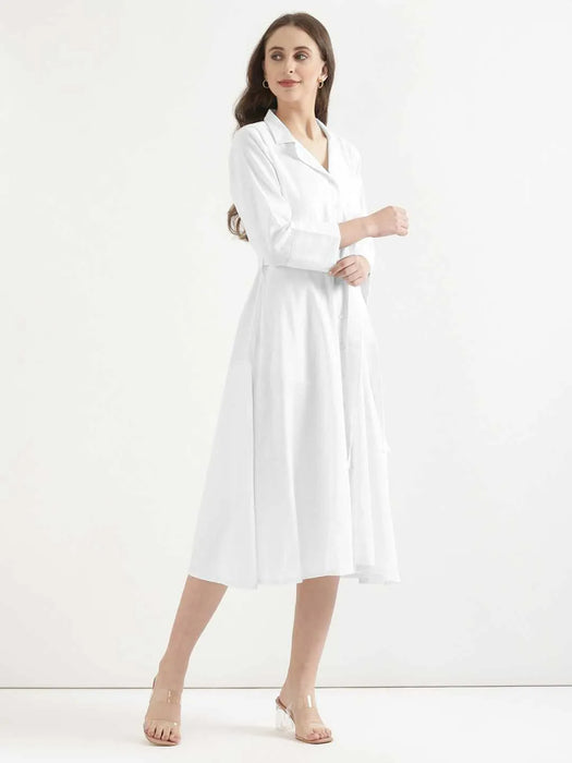 Women White Airy Linen Flared Dress