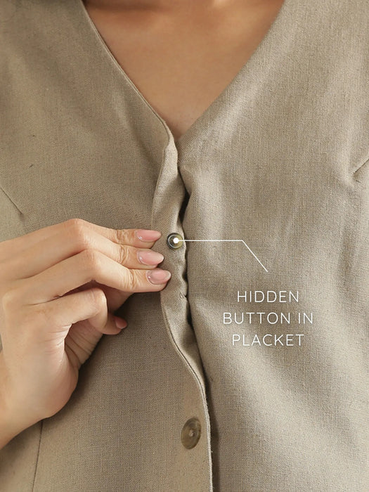 Women Khakhi Linen Blend Waist Coat