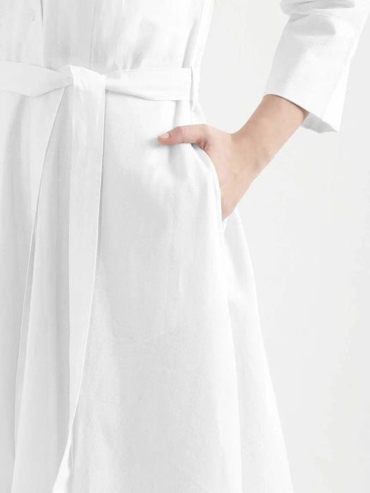 Women White Airy Linen Flared Dress