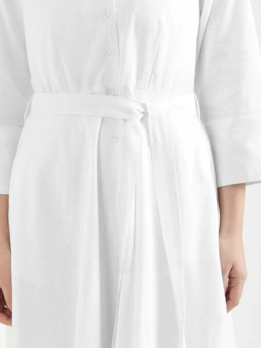 Women White Airy Linen Flared Dress