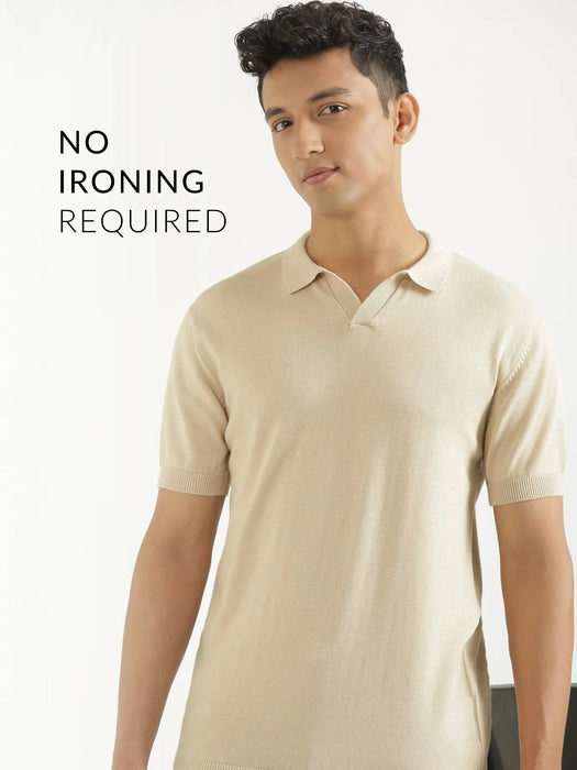 Men Beige Flat Knit Polo
