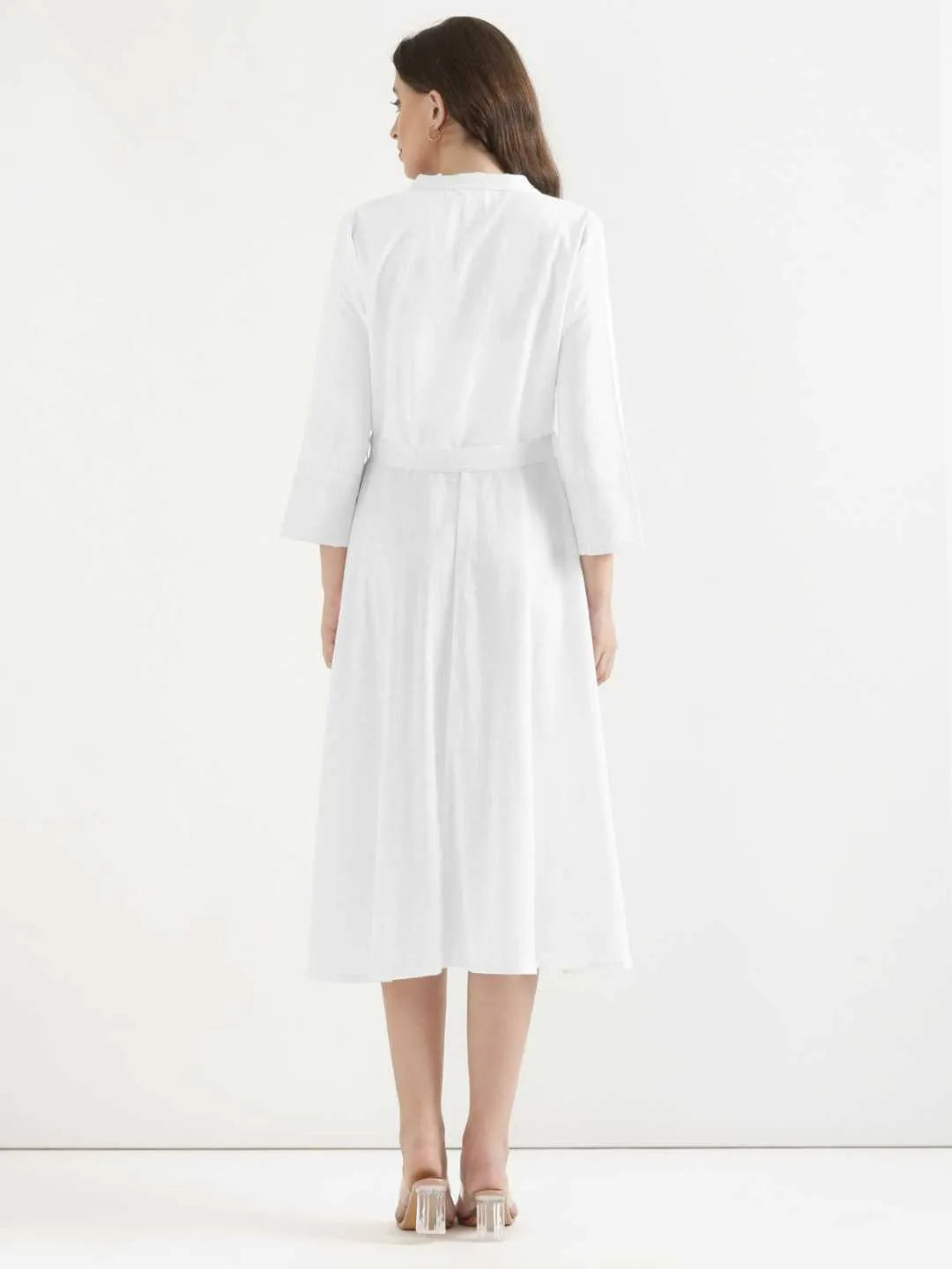 Women White Airy Linen Flared Dress