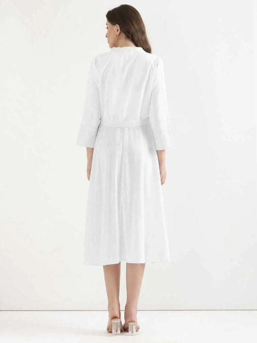Women White Airy Linen Flared Dress