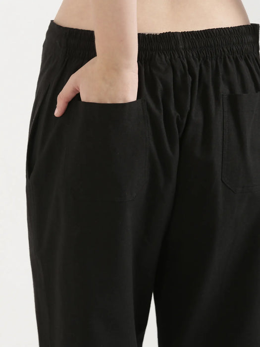 Women Black Airy Linen Straight Pants