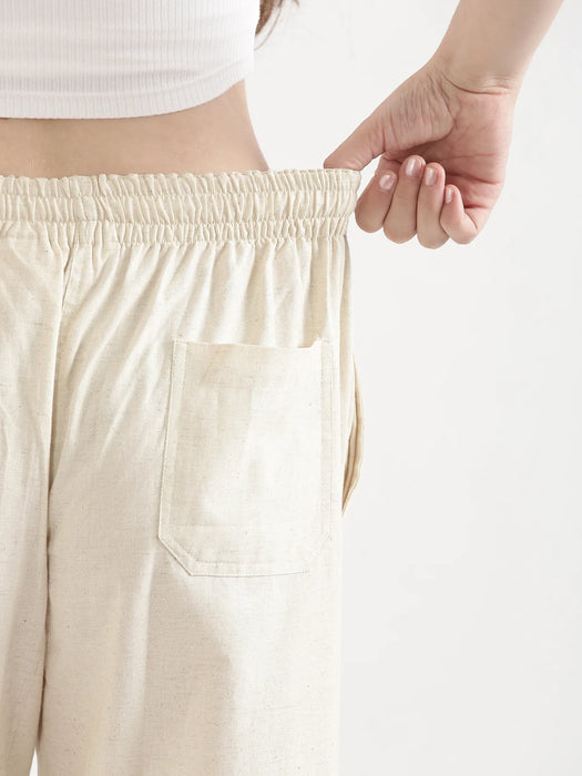 Women Ecru Airy Linen Straight Pants