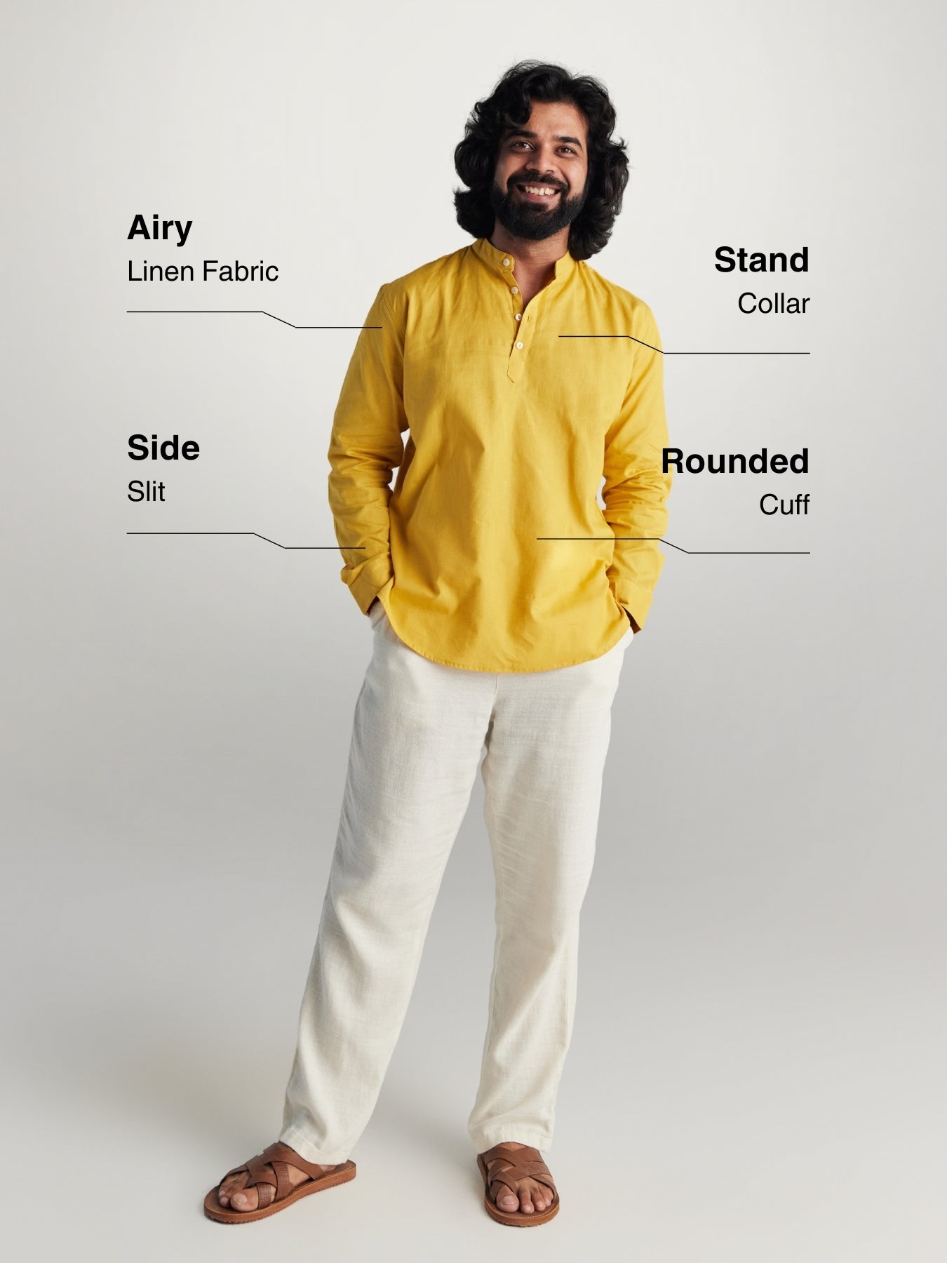 Yellow Airy Linen Short Kurta