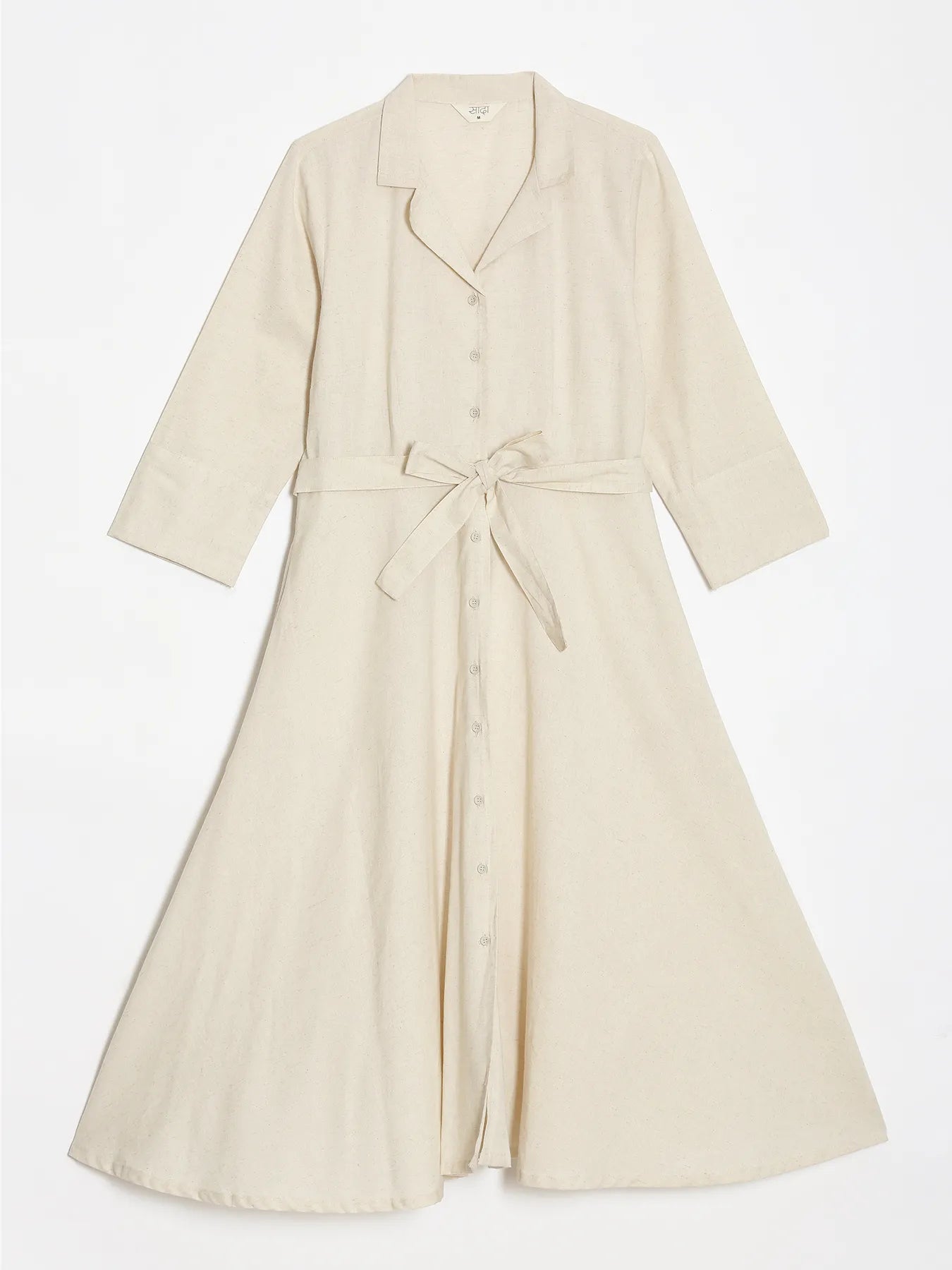Women Ecru Airy Linen Flared Dress