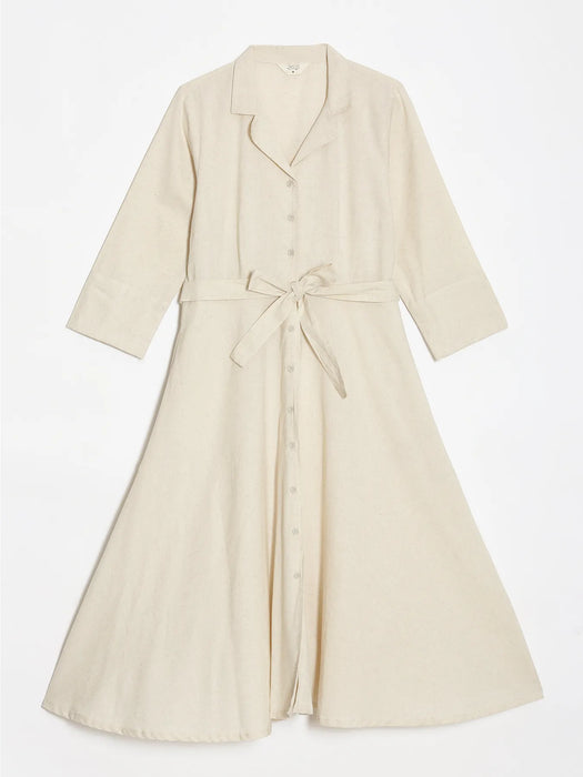 Women Ecru Airy Linen Flared Dress