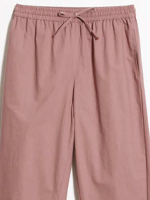 Women Rose Taupe Cotton Straight Pant