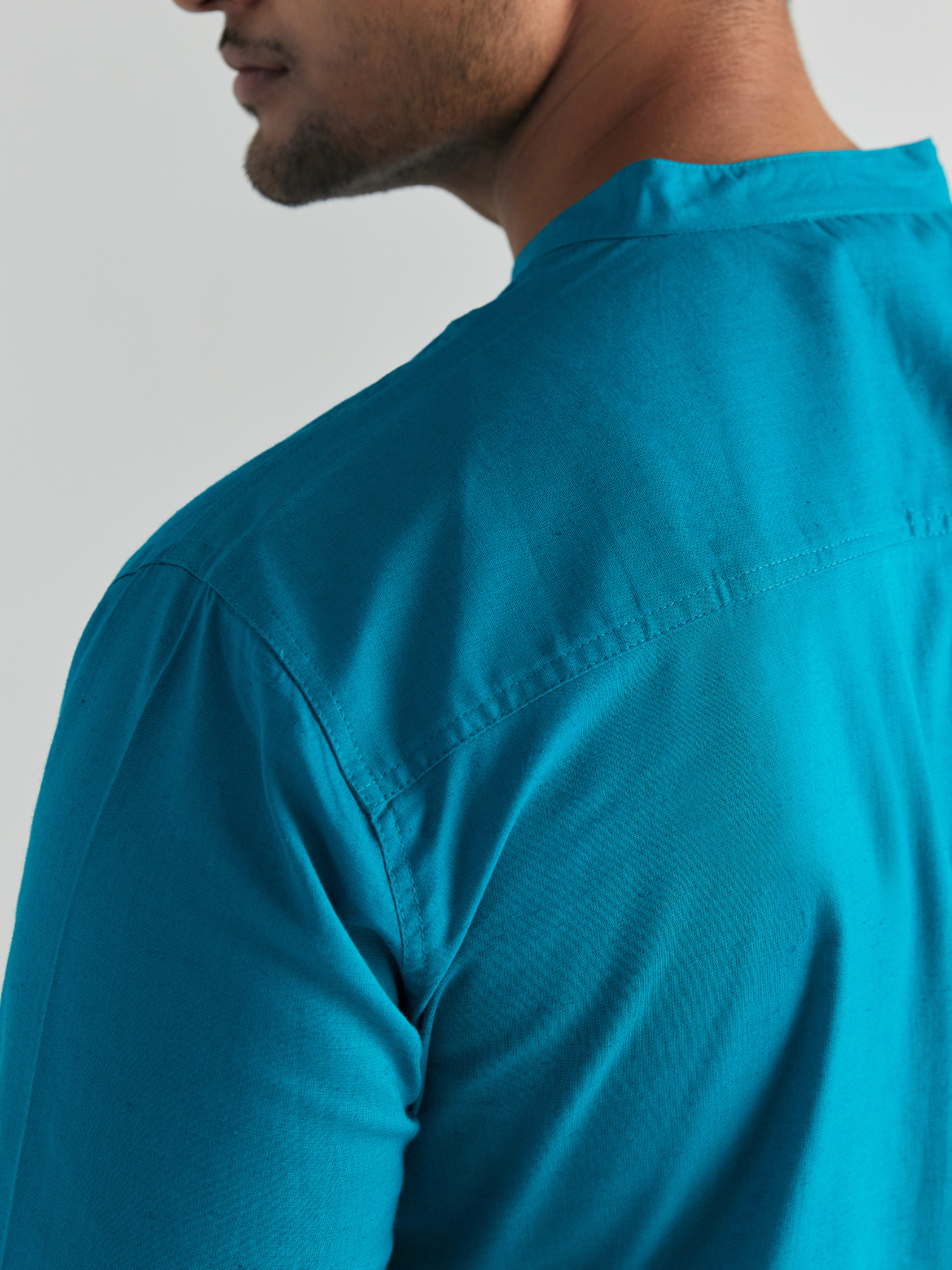 Teal Airy Linen Long Kurta
