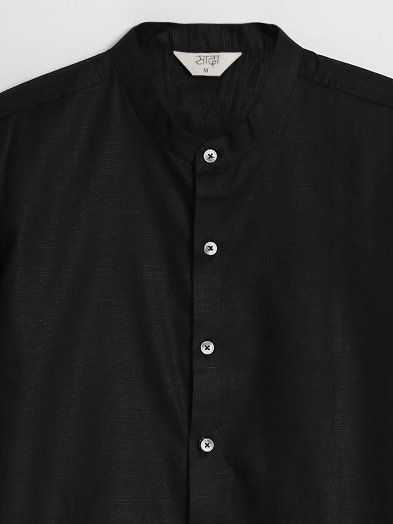 Men Black Linen Blend Mandarin Collar Shirt