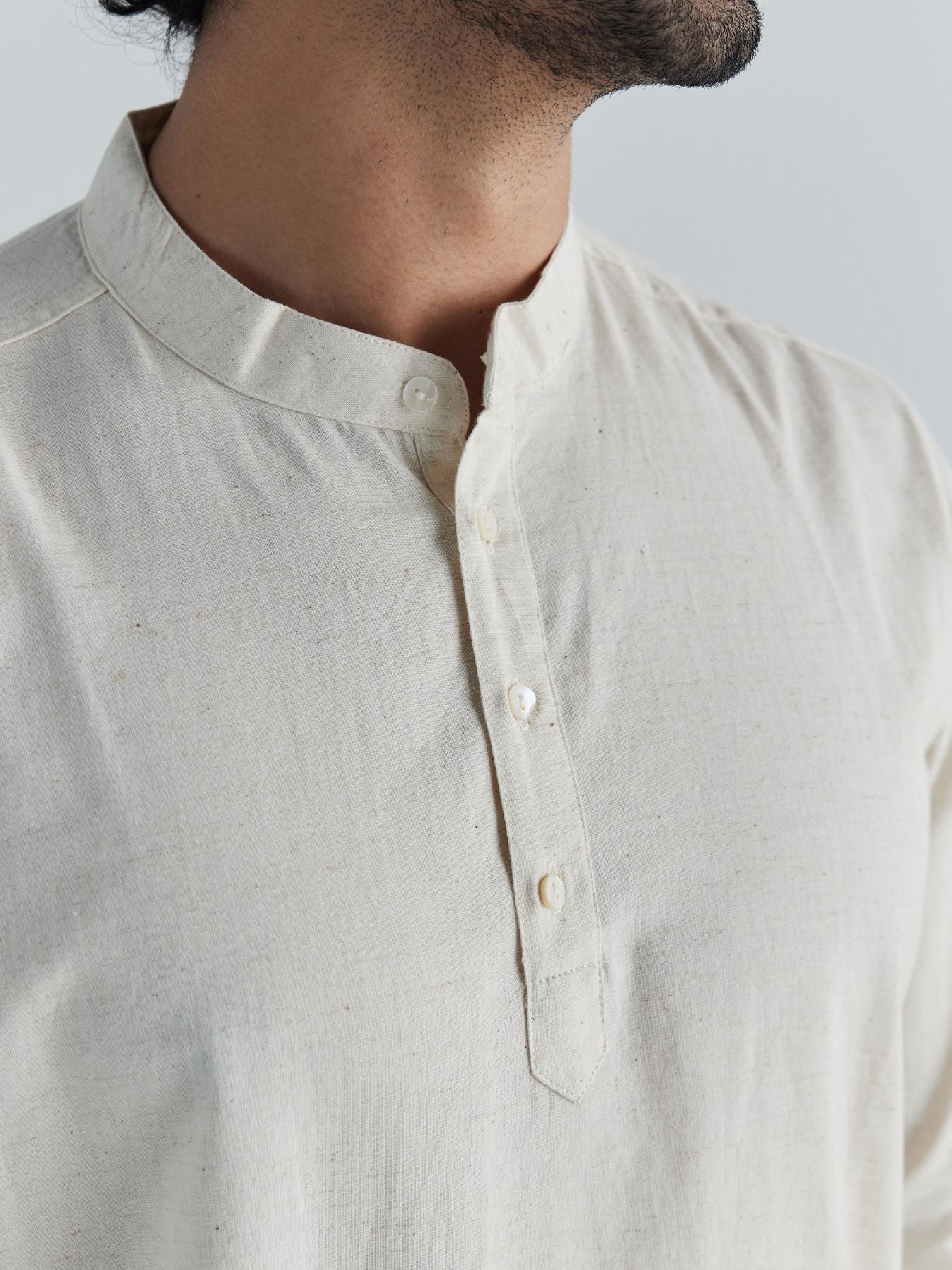 Men Ecru Airy Linen Short Kurta