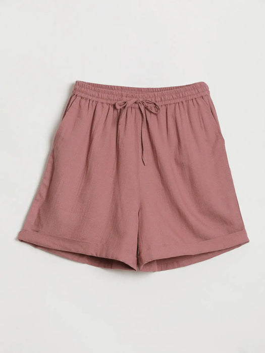 Women Rose Taupe Flowy Linen Short Set