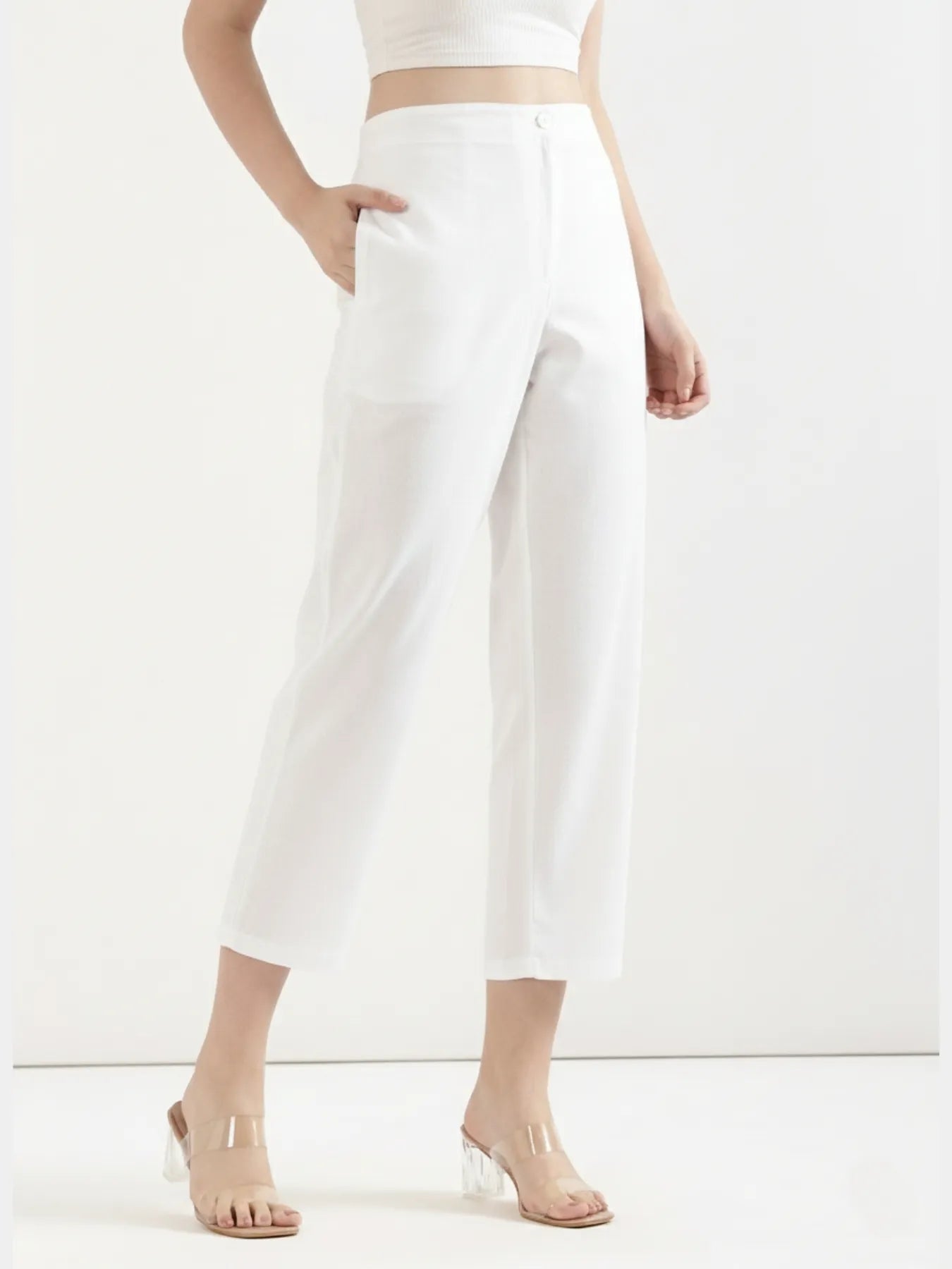 Women White Airy Linen Straight Pant