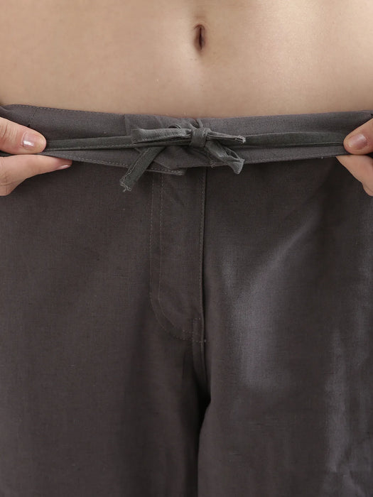 Women Slate Grey Airy Linen Straight Pants