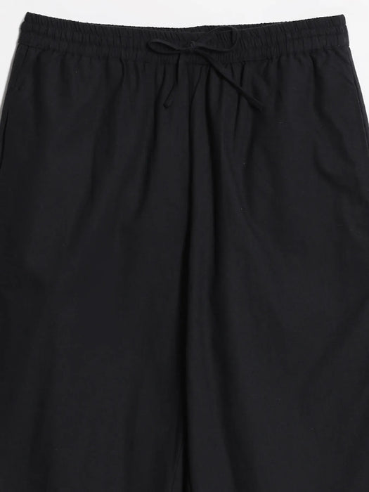 Women Black Cotton Straight Pant