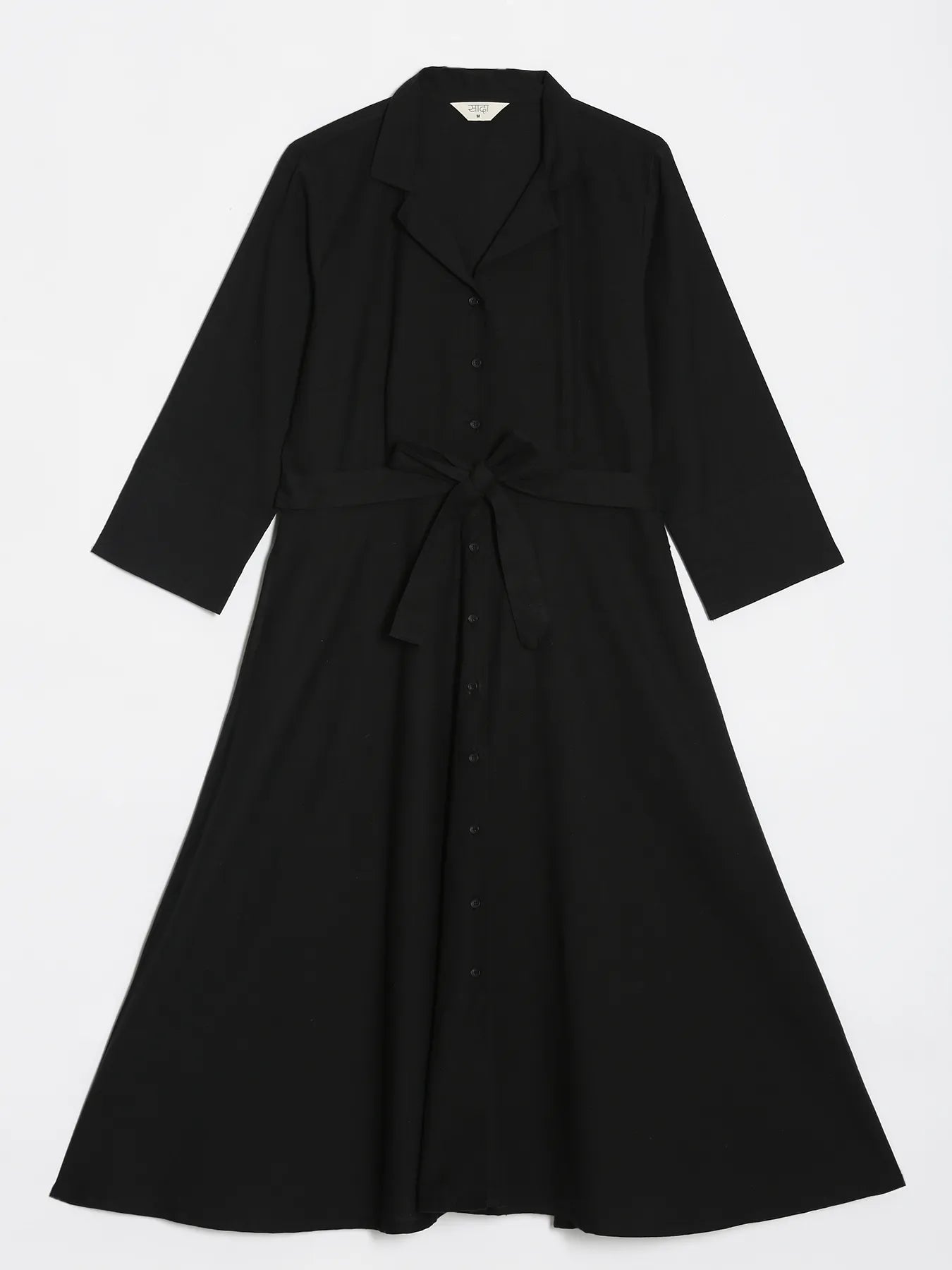 Women Black Airy Linen Flared Dress