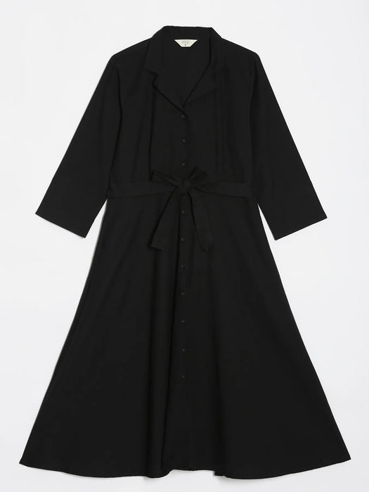 Women Black & White Airy Linen Flared Dress