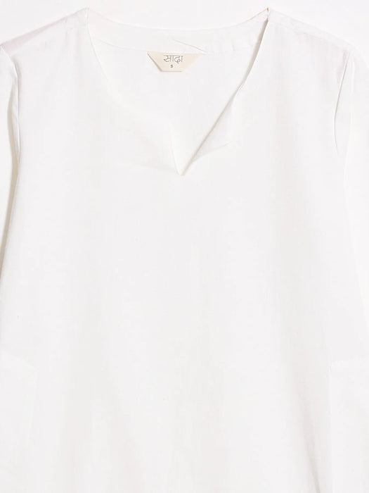 Women White Airy Linen Mid Thigh Length Kurta