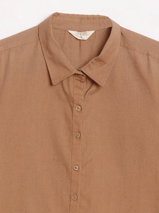 Women Coffee Brown Airy-Linen Shirt