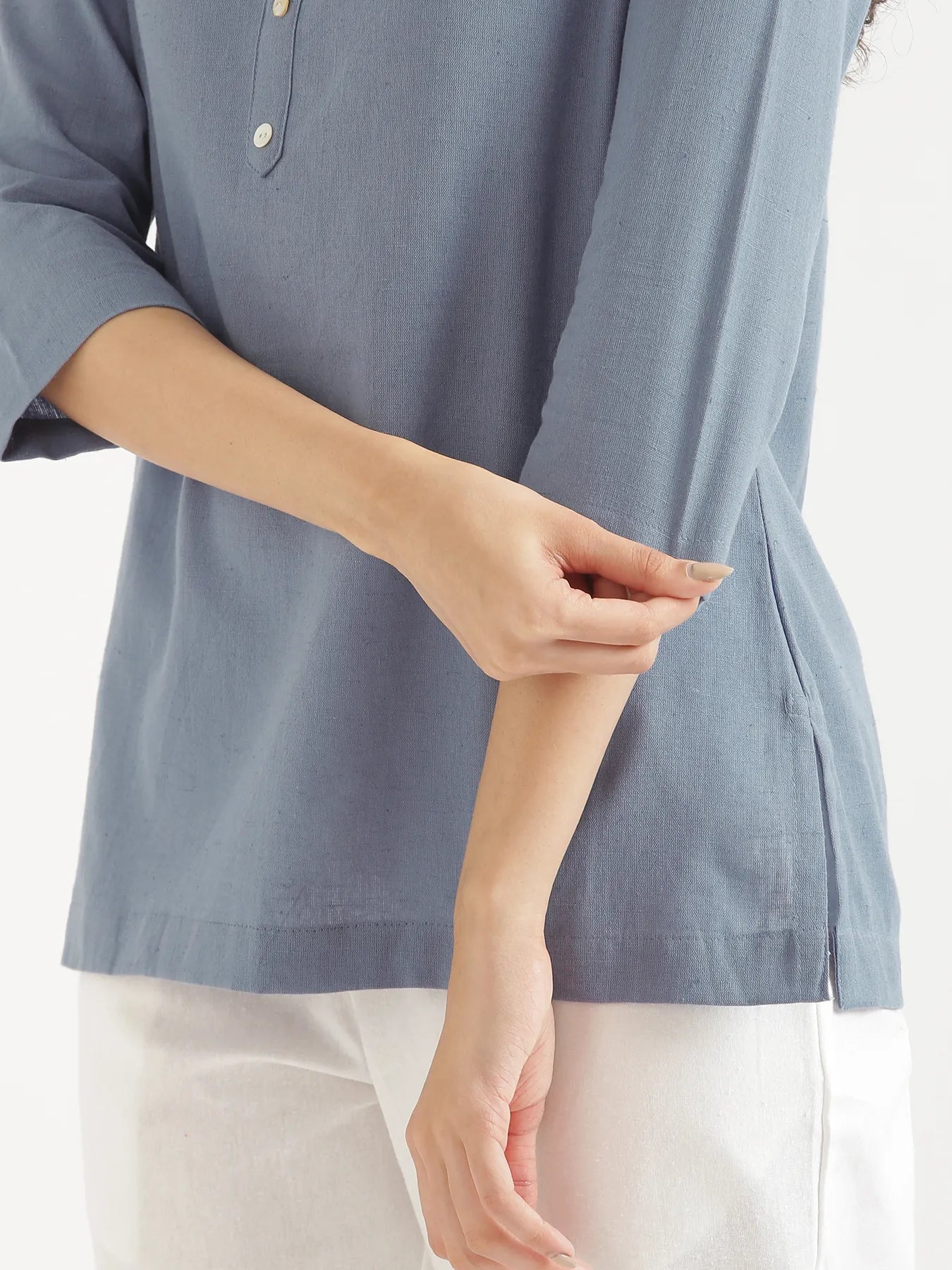 Women English Blue Airy Linen Short Kurta