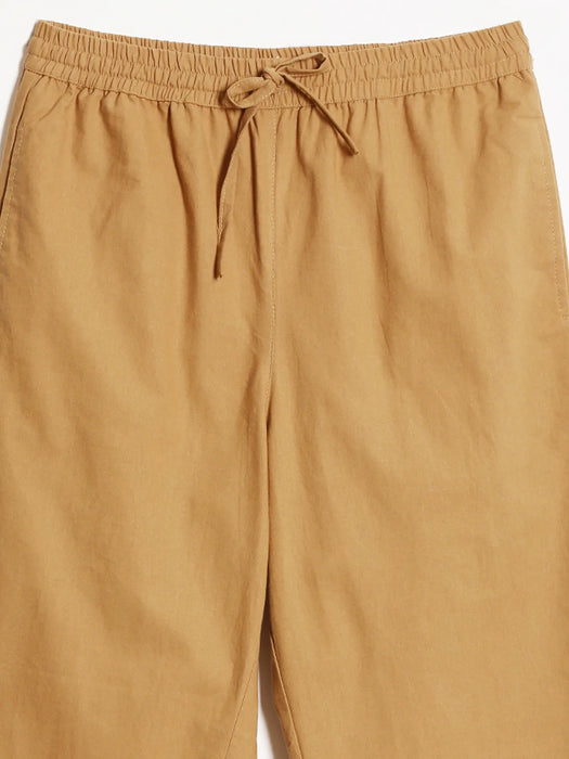Women Coffee Brown Cotton Straight Pant