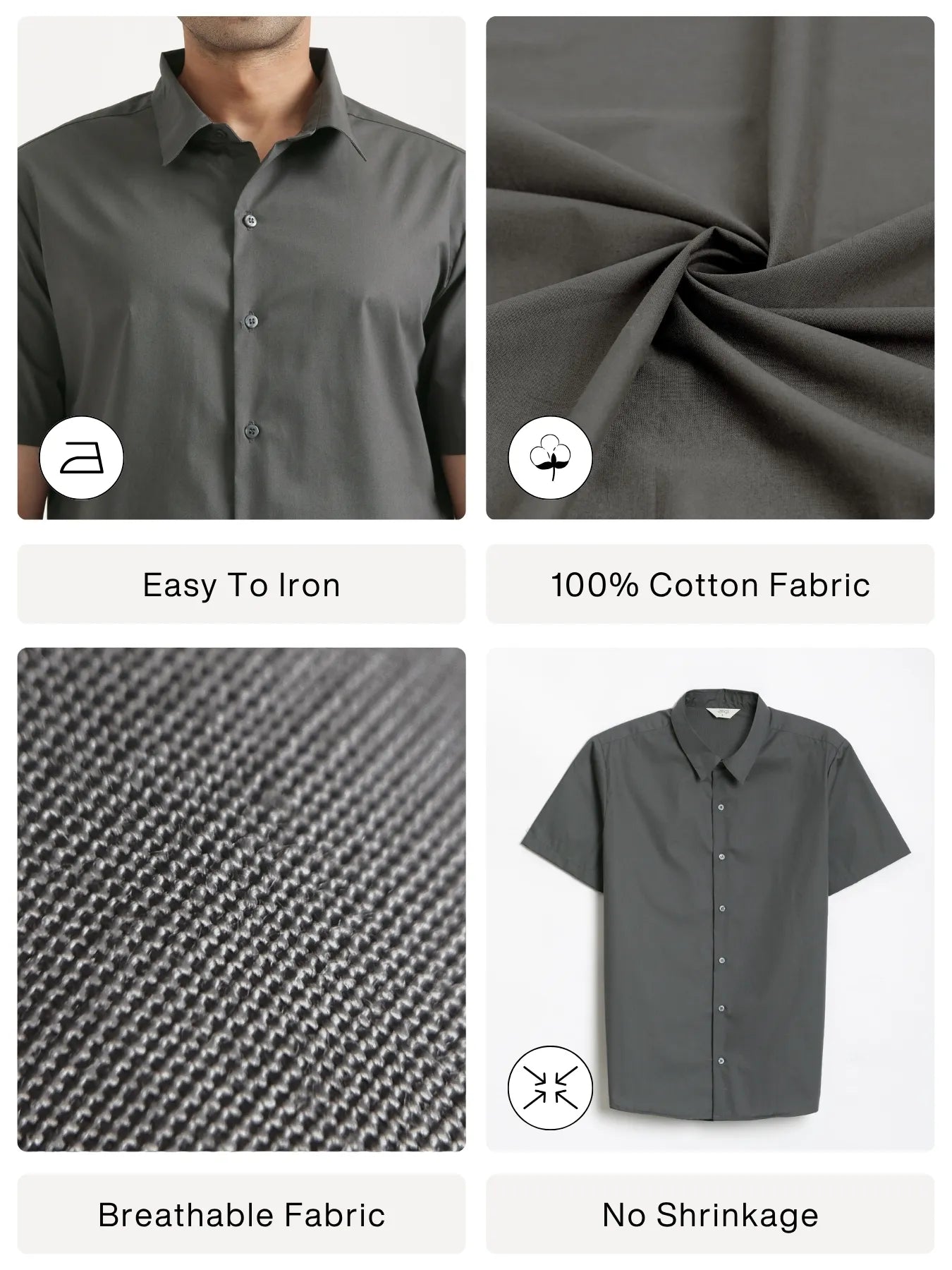 Men Dark Grey Better Cotton Short Sleeve Shirt