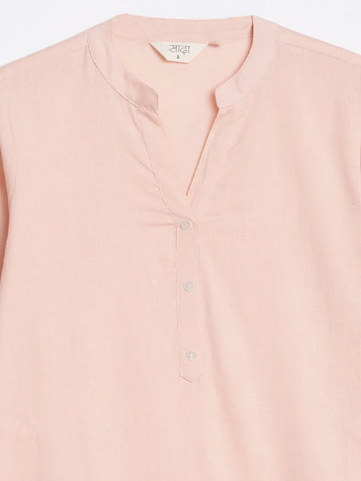Women Salmon Pink Airy Linen Long Kurta