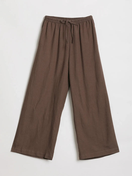 Women Dark Brown Flowy Linen Kurta Set