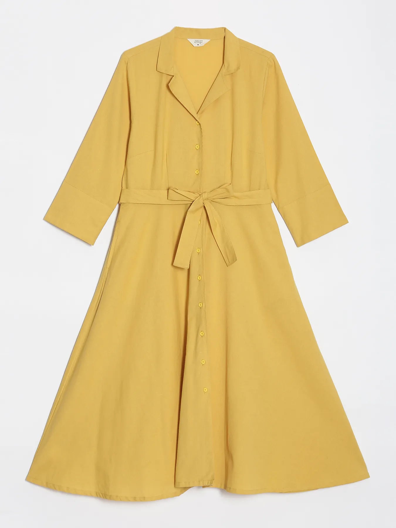 Women Yellow Airy Linen Flared Dress