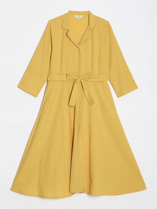 Women Yellow Airy Linen Flared Dress